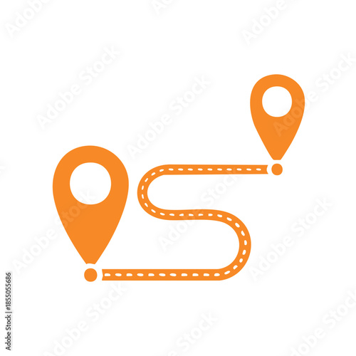 Orange Map Pins Connected by a Route Illustrating Navigation and Location Concepts