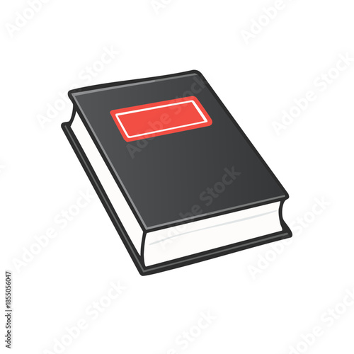Closed black hardcover book featuring a red label isolated on a clear backdrop perfect for literary projects and educational materials.