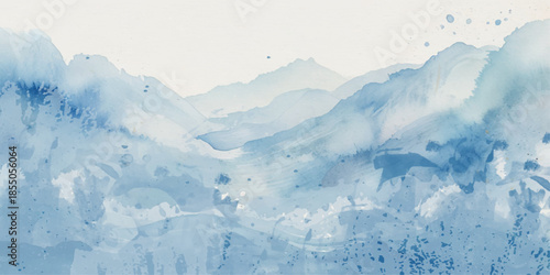 Soft blue watercolor abstract background with layered flowing waves, cloudy textures, gentle gradients and white space, featuring hand-painted sea wave illustration on white backdrop