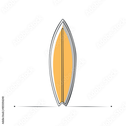 Isolated surfboard illustration displaying summer vibes perfect for ocean activity logos and vacation posters with bright vibrant colors
