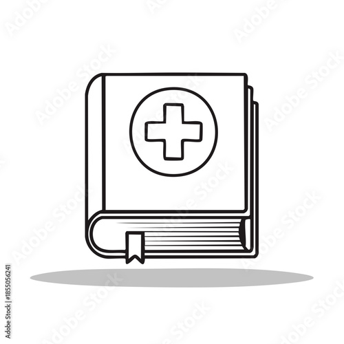 First Aid Handbook Icon with Cross Outline - Medical Guide for Emergencies