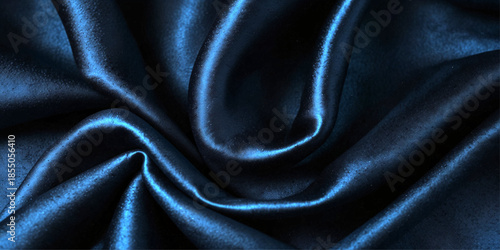 Abstract Luxurious blue Satin or Silk Fabric Background Featuring Smooth Wavy Curves, Flowing Folds, Soft Highlights, and Elegant Textile Texture
