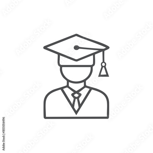 Graduation achievement thin line icon portraying person graduating in academic dress with cap and tassel