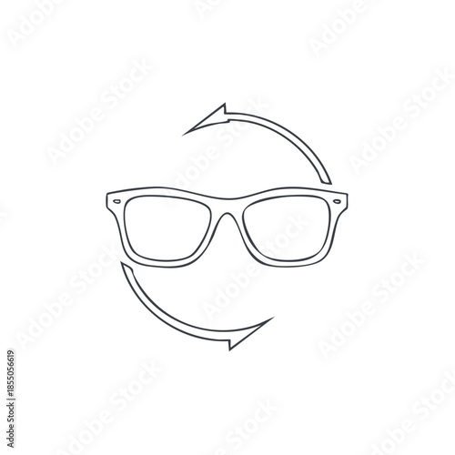 Glasses with Circular Arrows Illustrate Vision Correction Eyewear Prescription Vector Line Art Symbol for Optical Shop or Eye Health