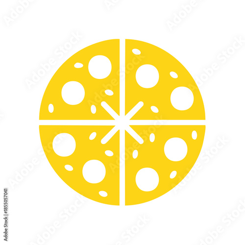 Stylized Quartered Circle with Pores and Central Starburst Design, Yellow Round Shape with Segments, Abstract Conceptual Graphic