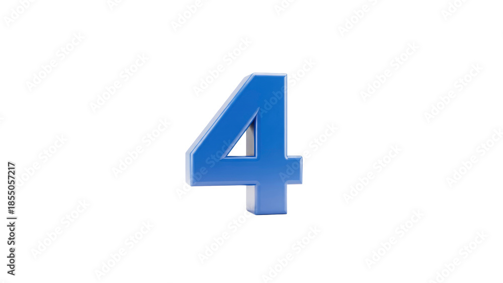Fototapeta premium Blue Number 4 on Transparent Background