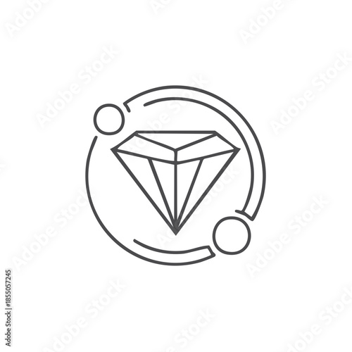 Diamond gem in circular emblem illustration, precious stone icon with linear design