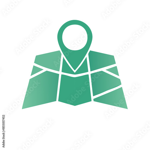 Gradient Green Map Icon with Location Pin: Navigation Symbol for Travel and Discovery