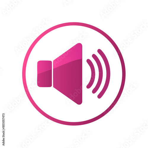 Magenta Sound Volume Icon: Speaker with Sound Waves inside a Circle, Loud Audio Illustration