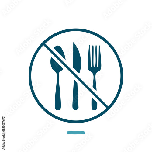 No food symbol indicating restriction with utensils inside a circle and a diagonal line to communicate prohibiting food eating here