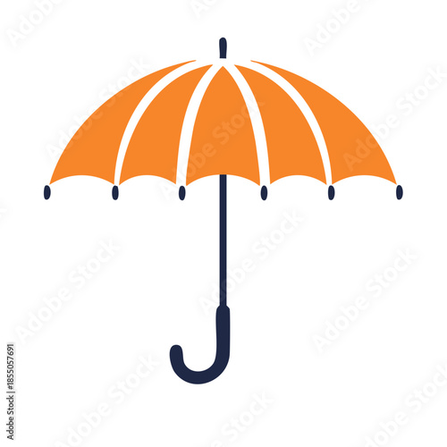 Orange Umbrella Icon with Black Handle in Flat Design Style for Weather and Protection Concepts