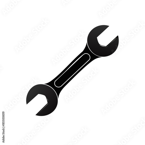 Black silhouette of a spanner on a white background symbolizing repair and construction.