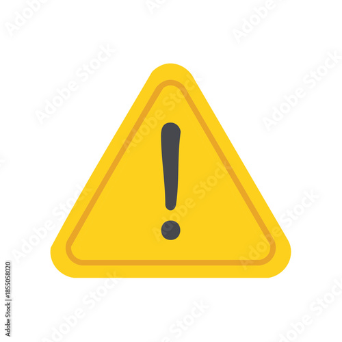 Yellow triangle warning sign with an exclamation point. Flat vector icon for hazard notification on a white background. Symbol attention, danger alert and security reminder.