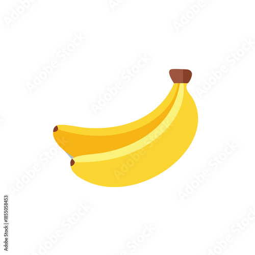 Two Yellow Bananas with Brown Stems Flat Vector Illustration on White Backdrop Fruits Tropical Diet