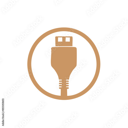 USB Cable Connector Golden Icon Minimalistic Technology Symbol Round Interface Equipment Port Data Transfer Communication Charge