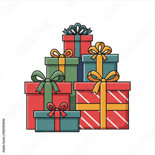 Stack of colorful wrapped gift boxes tied with bows, representing celebration and festive occasions