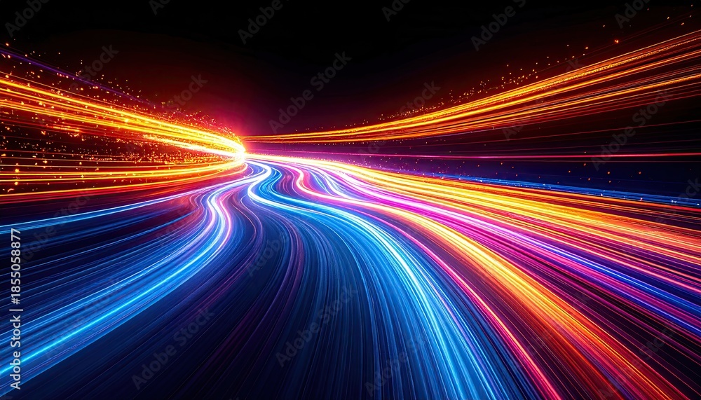 Obraz premium Dynamic, abstract visual of streaks of colorful light trails against a black background