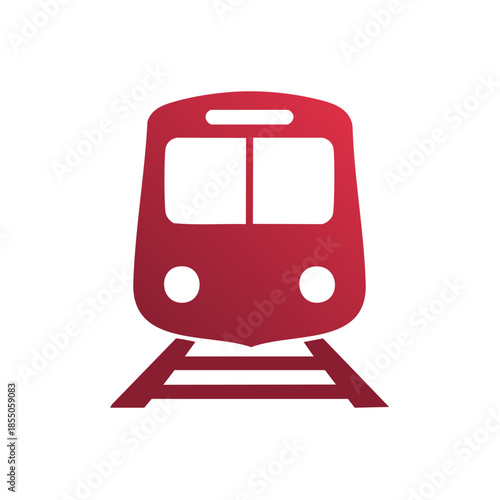 Red Train Locomotive on Rail Tracks Approaching Front View Illustration Passenger Rail Travel