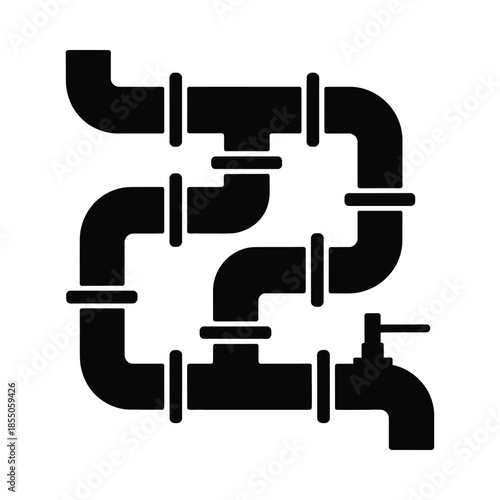 Complex pipe system with fittings and valves