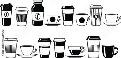 A collection of various coffee cups and containers illustration