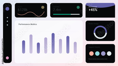 Data Dashboard: Visualize financial and performance data in a streamlined and informative dashboard. The design incorporates elegant graphs, charts, and key metrics.