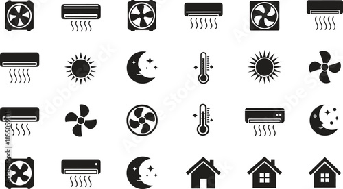 Hvac and weather icons set for climate control and temperature regulation