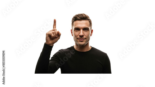 Handsome man with finger pointing upwards