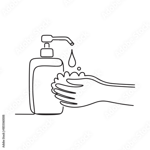 Hand washing with soap dispenser a linear illustration of hygiene