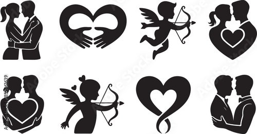 Love and romance silhouette icon collection