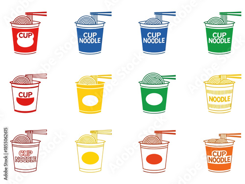 Assortment of Instant Noodle Cups with Chopsticks