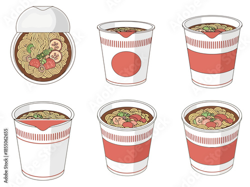 Instant Noodle Cup Assortment Quick Meal Preparation Easy Food Packaging