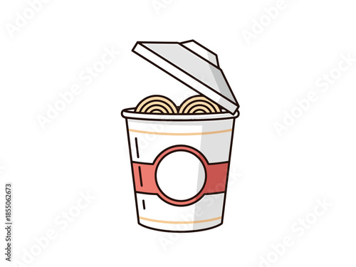 Instant Noodle Cup with Lid Ajar Showing Cooked Noodles