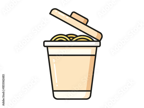 Instant Noodle Cup with Lid Open Showing Food