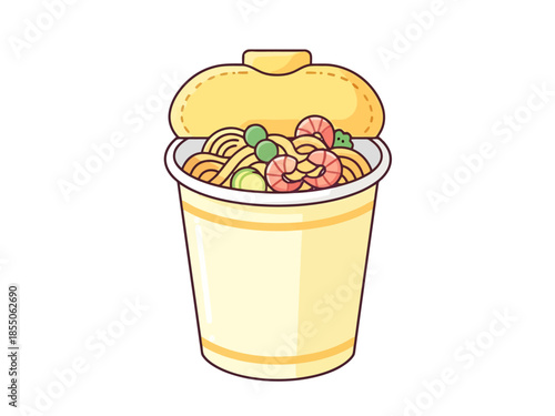 Instant Noodle Cup with Shrimp and Vegetables Quick Meal Solution