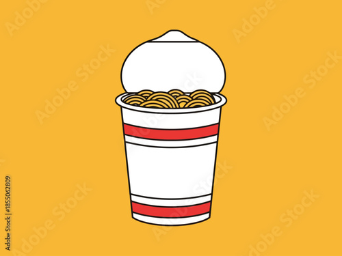 Convenient Instant Noodles in a Cup with Lid Open Ready to Eat