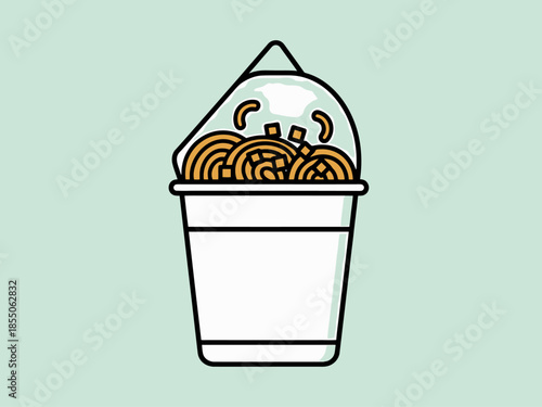 Instant Noodles Cup Meal Preparation Simple Flat Design