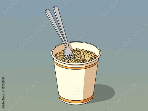 Instant Noodle Cup Meal with Utensils Quick Meal Preparation Convenient Food