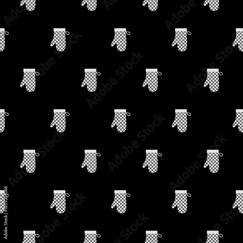 Baking gloves seamless pattern isolated on black background