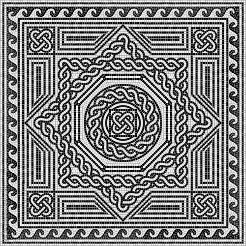 Ancient Roman mosaic tile geometric black and white pattern. Vector illustration