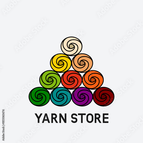 Set of cakes of colored yarn. Yarn store icon. Vector illustration
