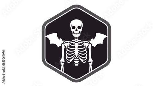 Skeleton with Bat Wings Emblem Icon