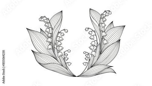 Lily of the valley floral illustration, elegant botanical drawing, delicate spring flowers