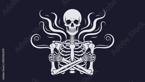 Spooky Skeleton with Swirling Smoke on Dark Background