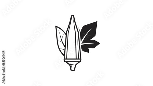 Okra Pod with Leaves Icon Vector Art
