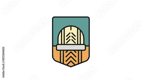 Abstract Crest Emblem with Wheat Stalks and Teal Top
