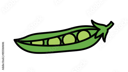 Green Pea Pod with Seeds - Healthy Food Illustration