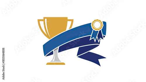 Golden Trophy with Blue Ribbon and Seal