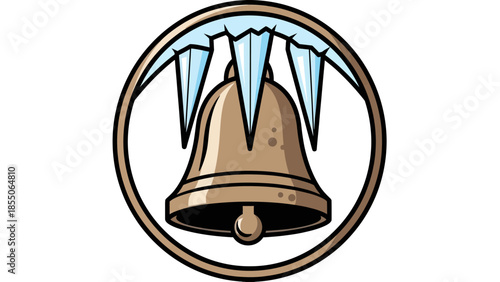 Frozen Bell Icon with Icicles - Winter Symbol