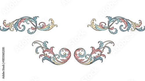 Ornate Swirls & Flourishes: Vintage Decorative Elements, Pastel Colors