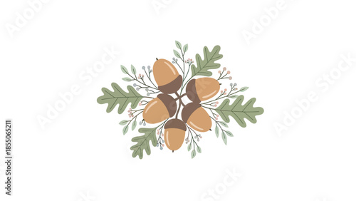 Autumn Acorn Cluster with Oak Leaves and Twigs - Seasonal Decoration